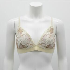 For Love & Lemons Skivvies Bralette Large Ivory Lace Applique Sheer Triangle